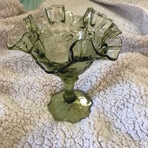 Green Fenton cabbage rose candy dish